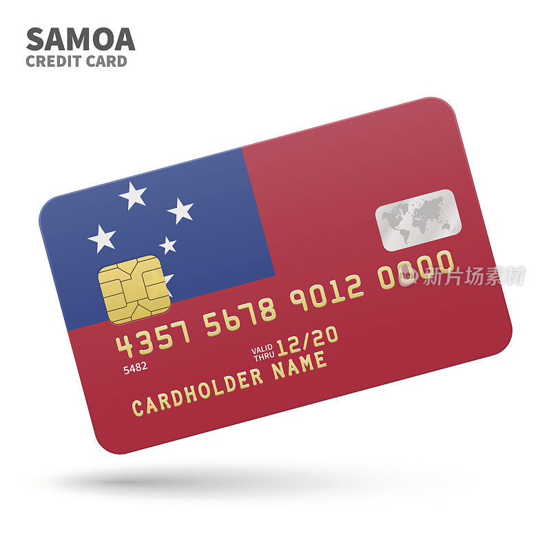 Credit card with Samoa flag background for bank, presentations and